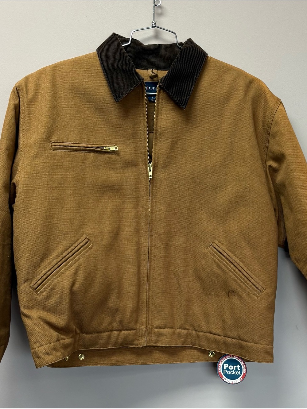 Port Authority Brown/Tan Zip-Front Work Jacket with Dark Collar